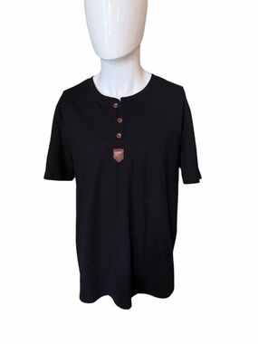 Men's Short Sleeve Henley Tee in Black